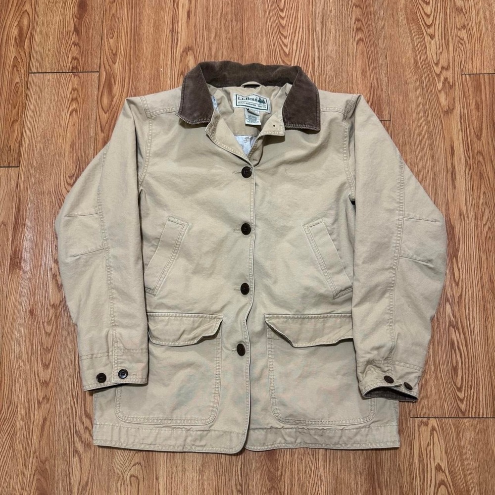 LL Bean Women's Chore Coat Medium Barn Corduroy Collar Brown Lined Utility